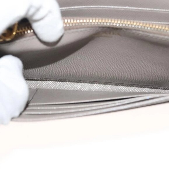 PRADA Shoulder Wallet Bag Safiano leather Beige Gold Auth 133393 - Picture 10 of 16